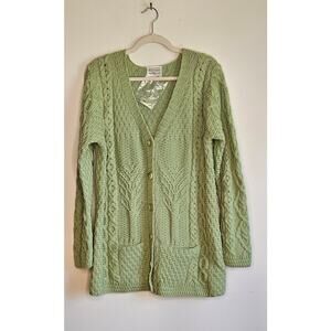 New! Gorgeous Green Kilronan Knitwear Women's Merino Wool "Tree" Cardigan, SZ XL